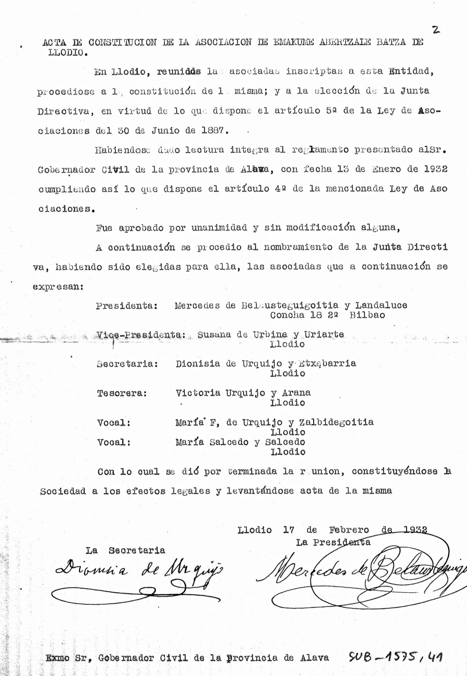 Acta de constitución de la Asociación EAB en Laudio. Archivo Histórico Provincial de Álava