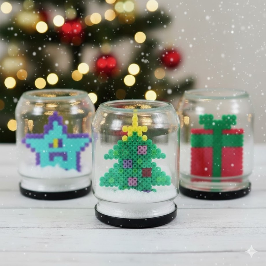 Mini-Mundos Mágicos: Bolas de Nieve Recicladas y Hama Beads